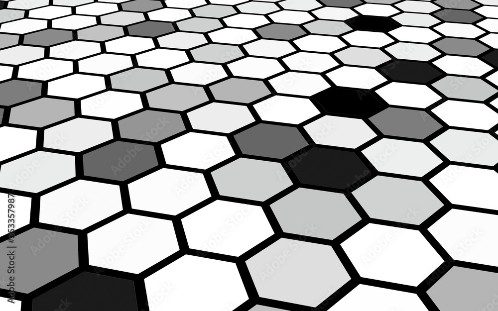 Honeycomb gray colored. Perspective view on polygon look like honeycomb. Isometric geometry. 3D illustration Honeycomb gray colored. Perspective view on polygon look like honeycomb. Isometric geometry. 3D illustration