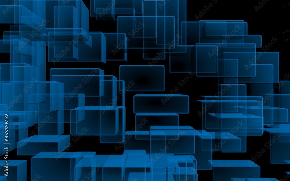 Blue and dark abstract digital and technology background. The pattern with repeating rectangles. 3D illustration Blue and dark abstract digital and technology background. The pattern with repeating rectangles. 3D illustration
