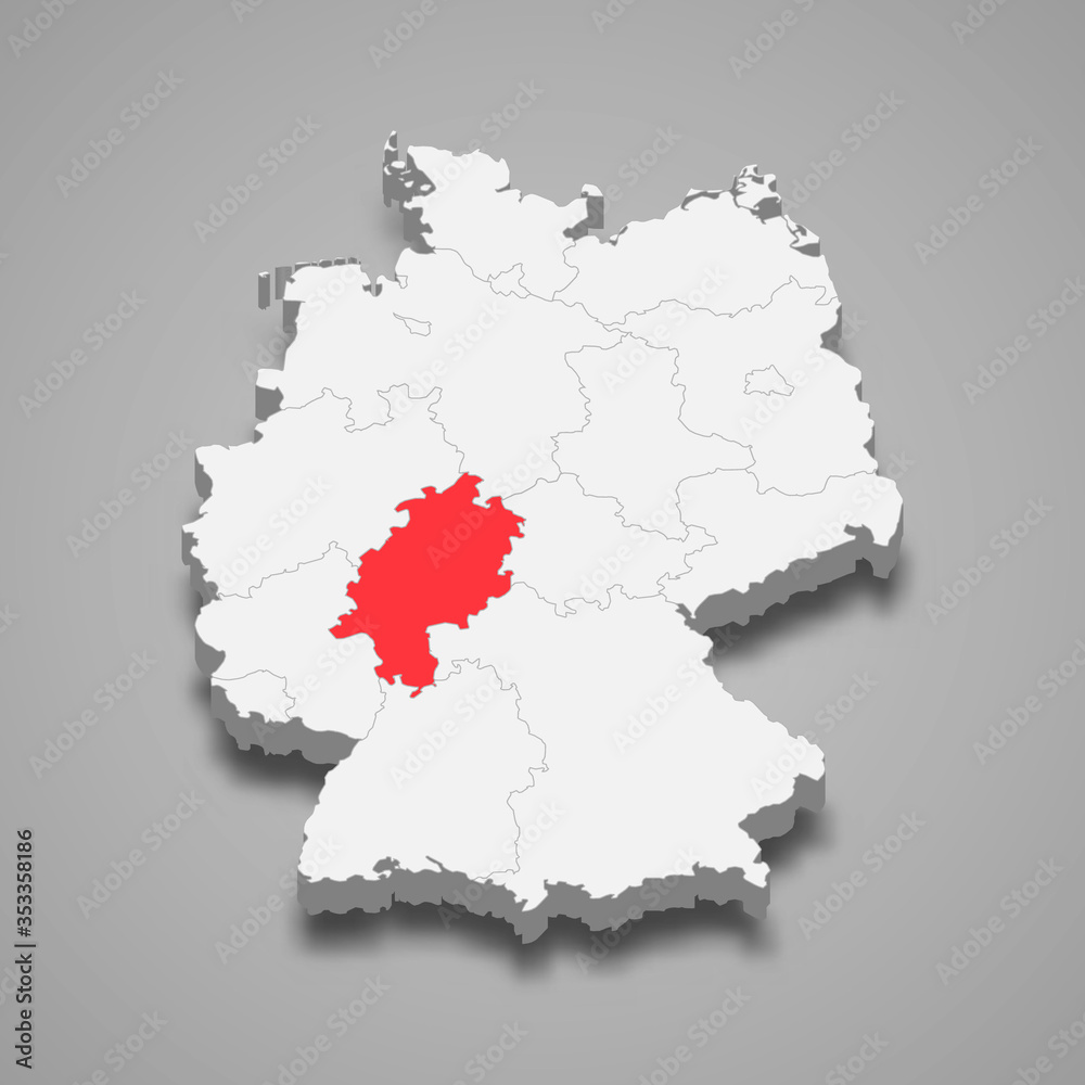 Hesse state location within Germany 3d map Template for your design Hesse state location within Germany 3d map Template for your design