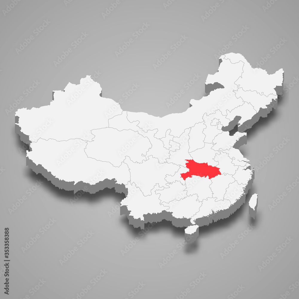 Hubei province location within China 3d map Template for your design