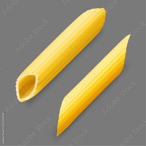 Hight realistic penne pasta. Vector illustration on grey background. Can be use for template your design, promo, adv. EPS10.
