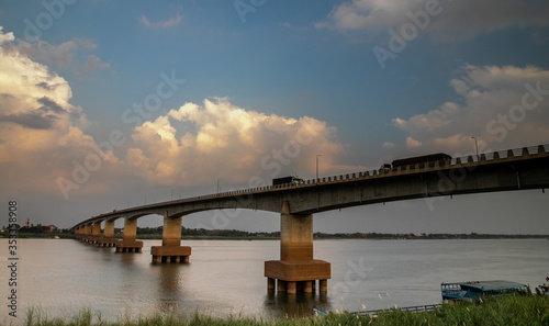 Photos landscape view at Mekong river and Kizuna Bridge in Kampong Cham, Cambodia