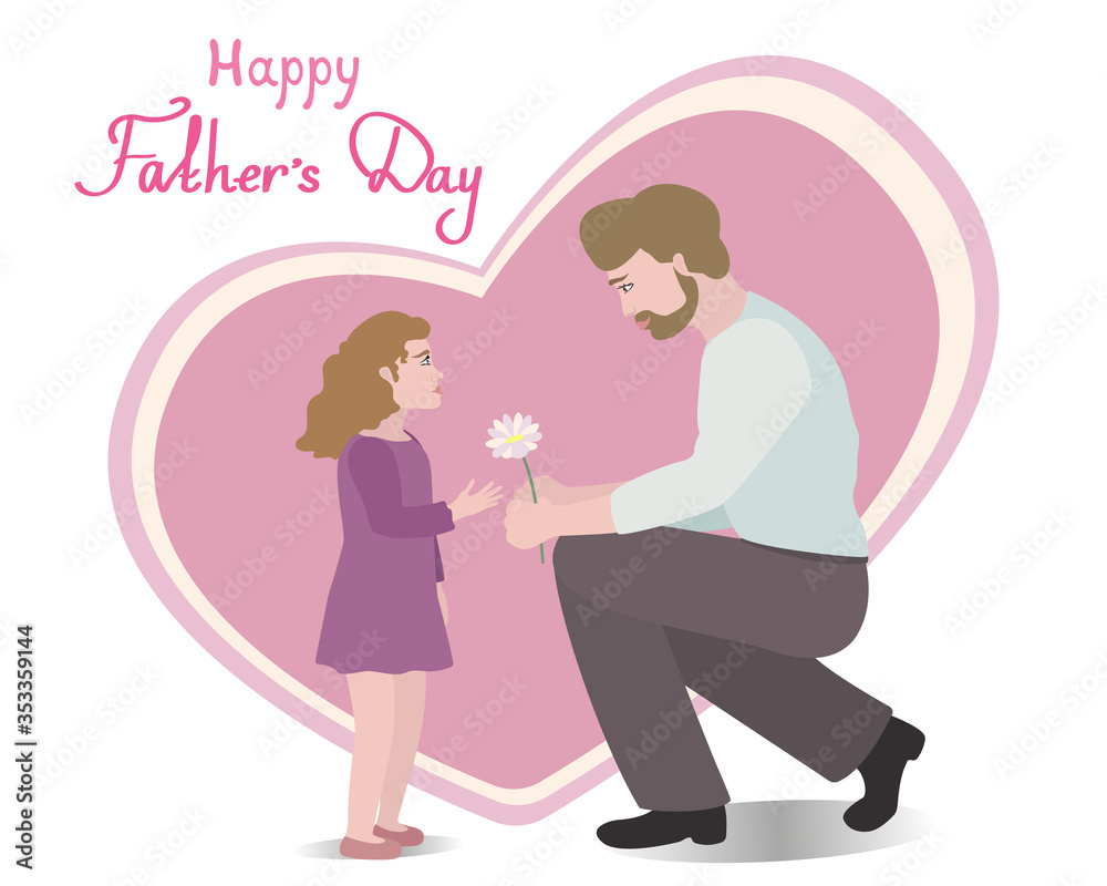 Happy Father's Day Greeting Card. Vector illustration of a father and little daughter Happy Father's Day Greeting Card. Vector illustration of a father and little daughter