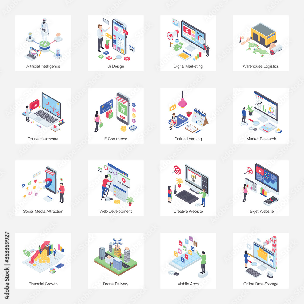 
Pack of Business Isometric Illustration 
