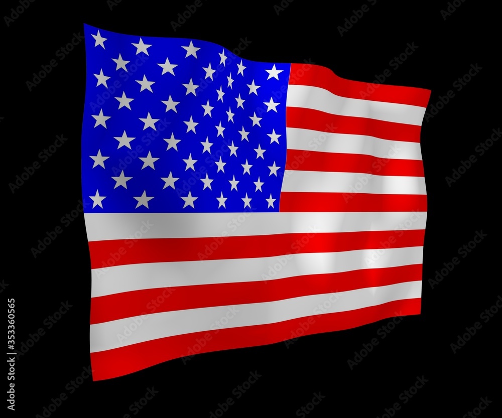 Waving flag of the United States of America on a dark background. Stars and Stripes. State symbol of the USA. 3D illustration Waving flag of the United States of America on a dark background. Stars and Stripes. State symbol of the USA. 3D illustration