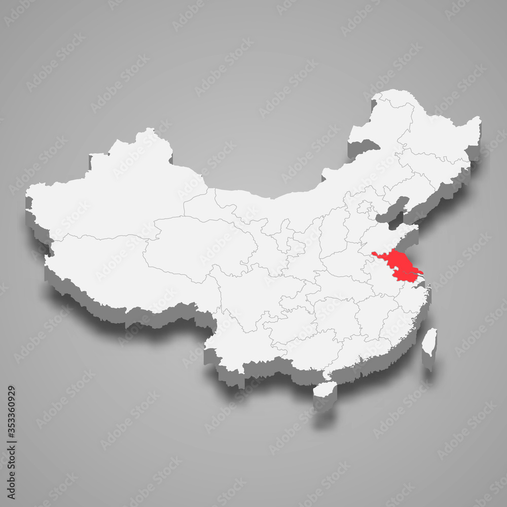 jiangsu province location within China 3d map Template for your design