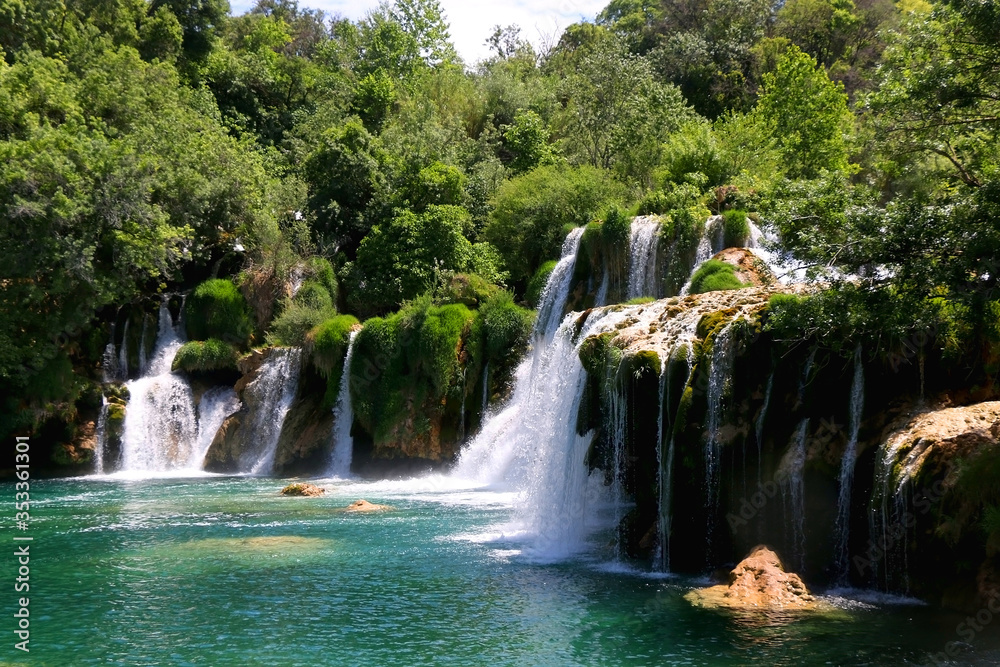 Beautiful waterfalls in National Park Krka, Croatia on a sunny summer day. Beautiful waterfalls in National Park Krka, Croatia on a sunny summer day.