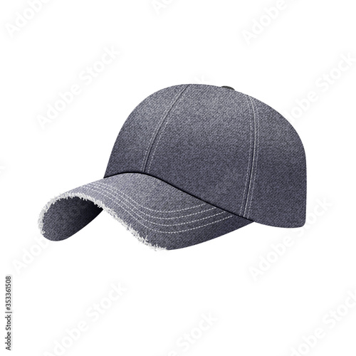 Black denim baseball cap with shadow, uniform cap hat, realistic 3d style