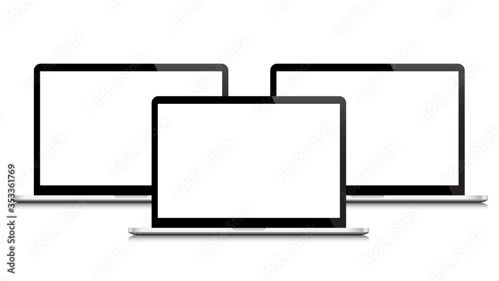 Laptops with blank white screens isolated, 3d realistic vector style Laptops with blank white screens isolated, 3d realistic vector style