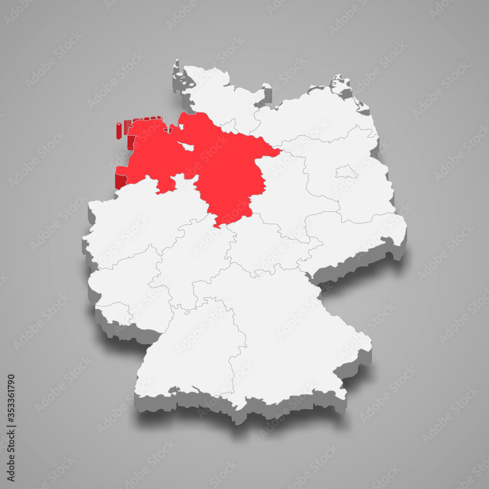 lower saxony state location within Germany 3d map Template for your design