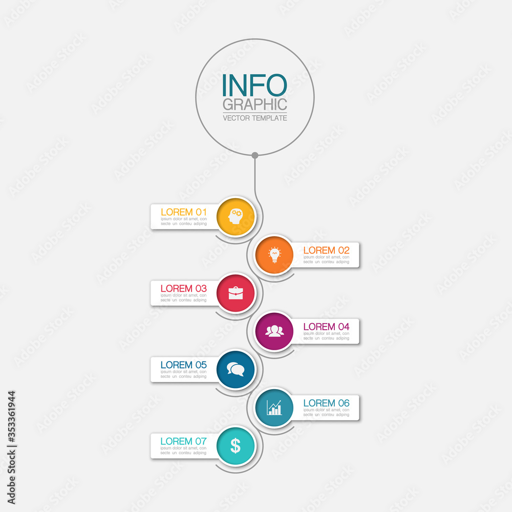 Fototapeta premium Vector iInfographic template for business, presentations, web design, 7 options.