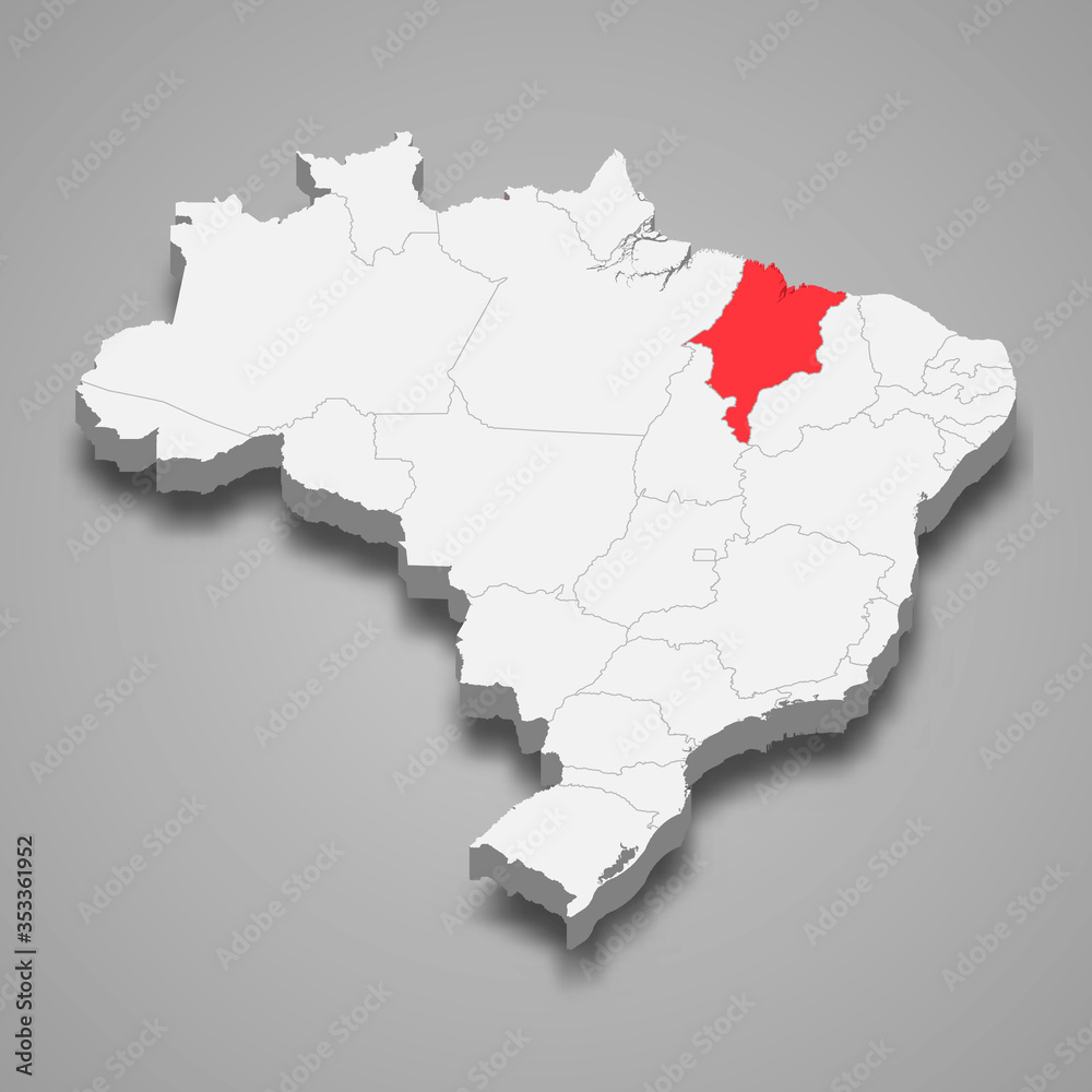maranhao state location within Brazil 3d map Template for your design