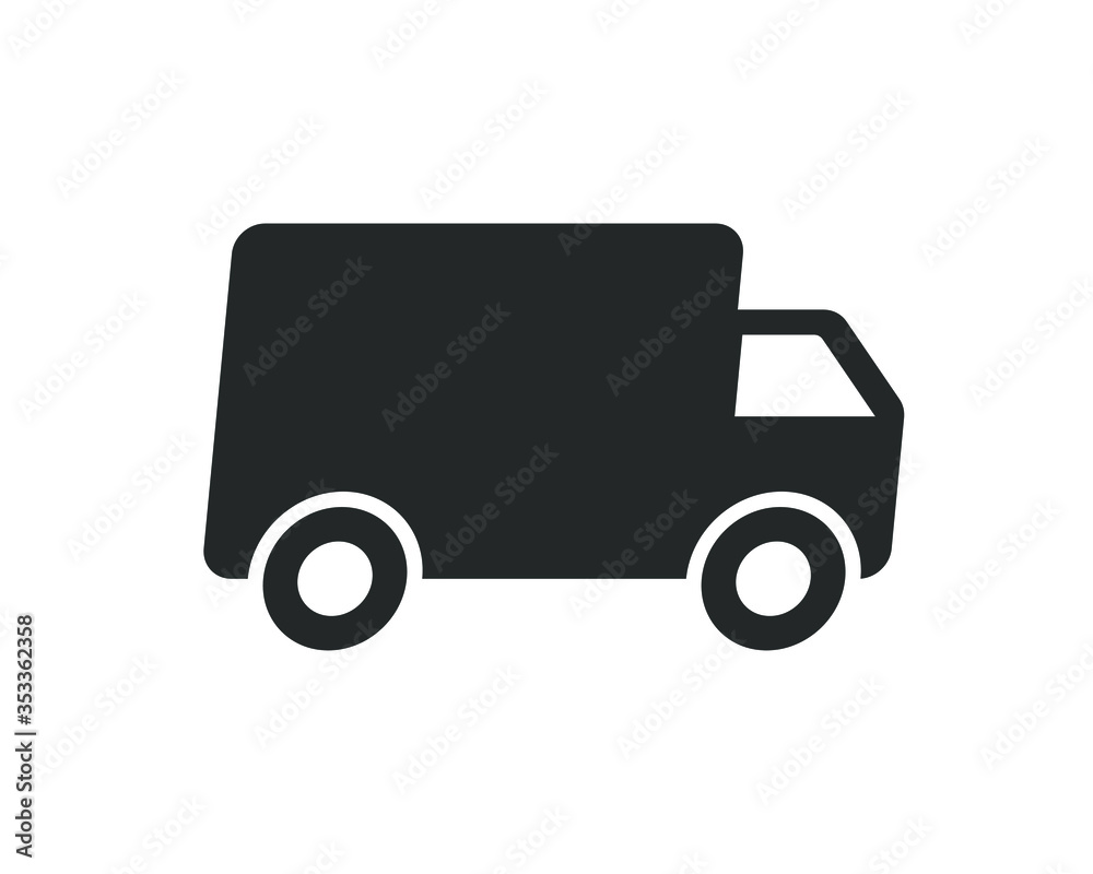 Fast shipping delivery truck icon shape. Web store logo symbol sign. Vector illustration image. Isolated on white background.