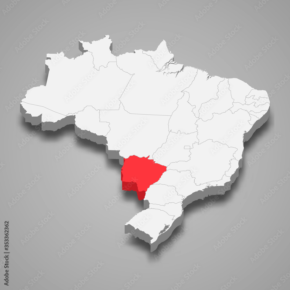 mato grosso do sul state location within Brazil 3d map Template for your design