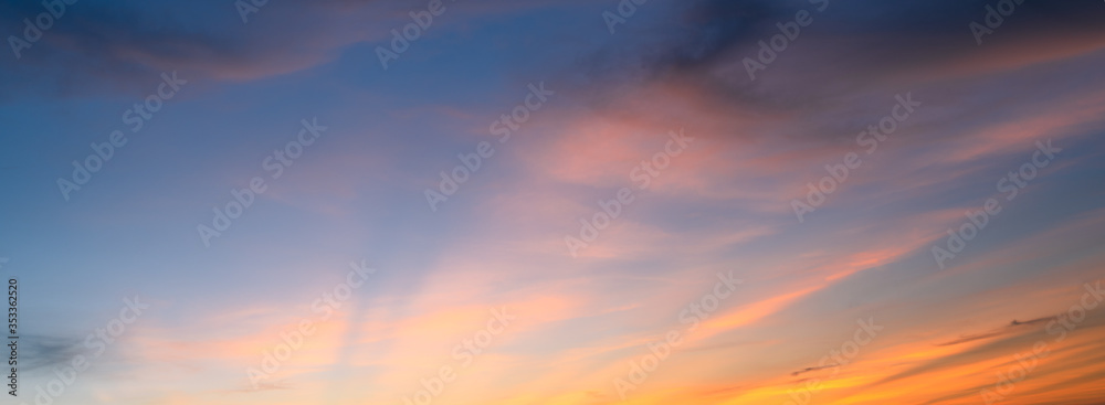 sunset sky background Nature concept blur background,Panoramic background of Sunset sky with clouds