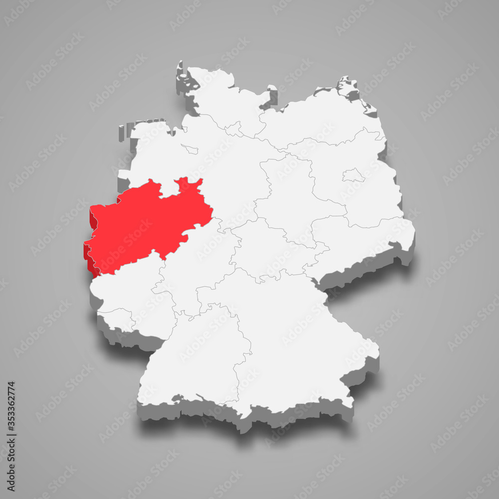 north rhine westphalia state location within Germany 3d map Template for your design