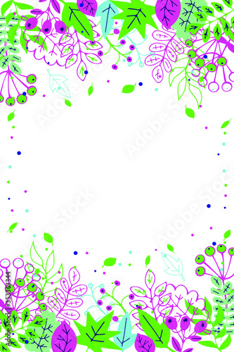 Vertical frame with abstract cartoon leaves. Vector illustration. Copy space. © yulanaom
