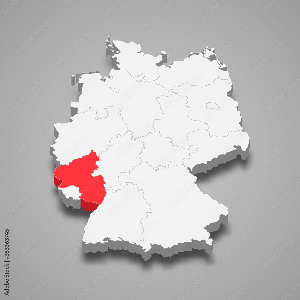 rhineland palatinate state location within Germany 3d map Template for your design