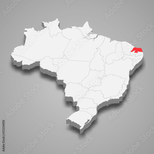rio grande do norte state location within Brazil 3d map Template for your design
