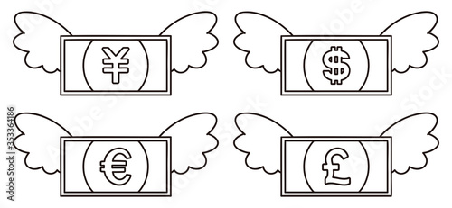 飛んでいく紙幣セット