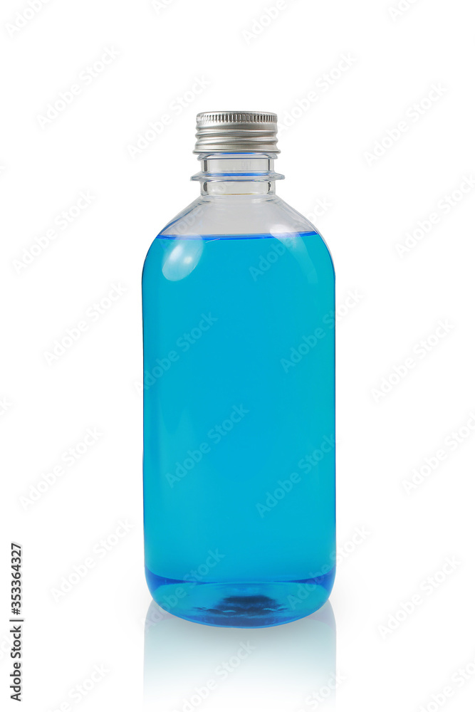 Blue alcohol bottle for cleaning on a white background Blue alcohol bottle for cleaning on a white background