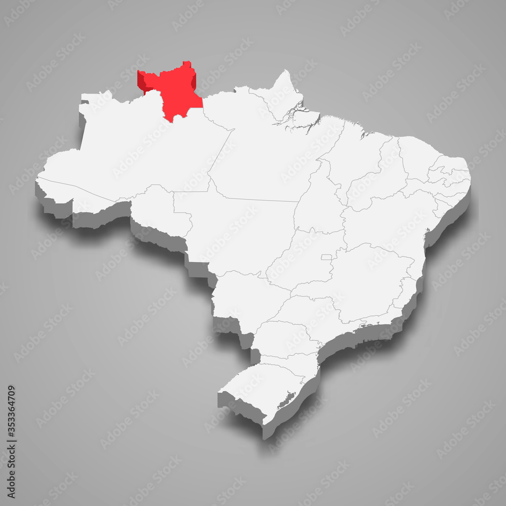 Roraima state location within Brazil 3d map Template for your design