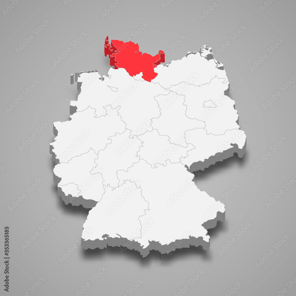 schleswig holstein state location within Germany 3d map Template for your design