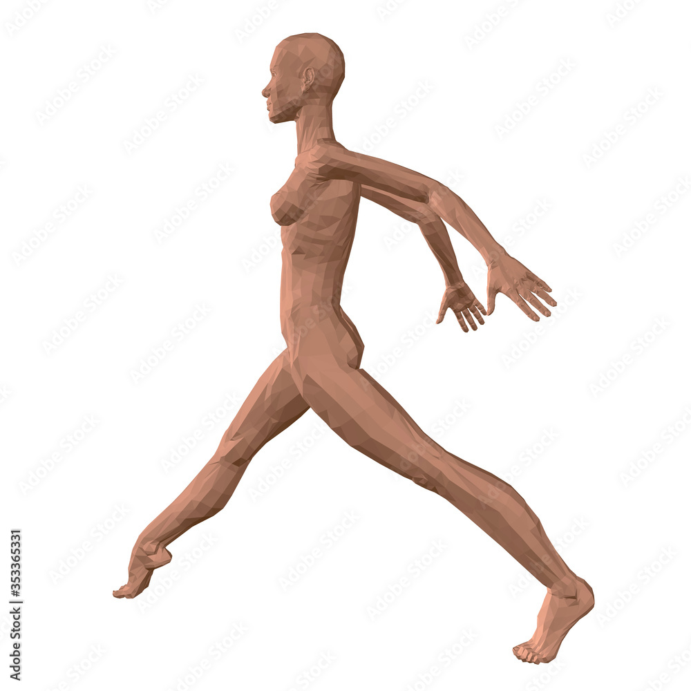 Naked running girl overcomes the finish line. Polygonal girl is running. View isometric. 3D. Vector illustration Naked running girl overcomes the finish line. Polygonal girl is running. View isometric. 3D. Vector illustration
