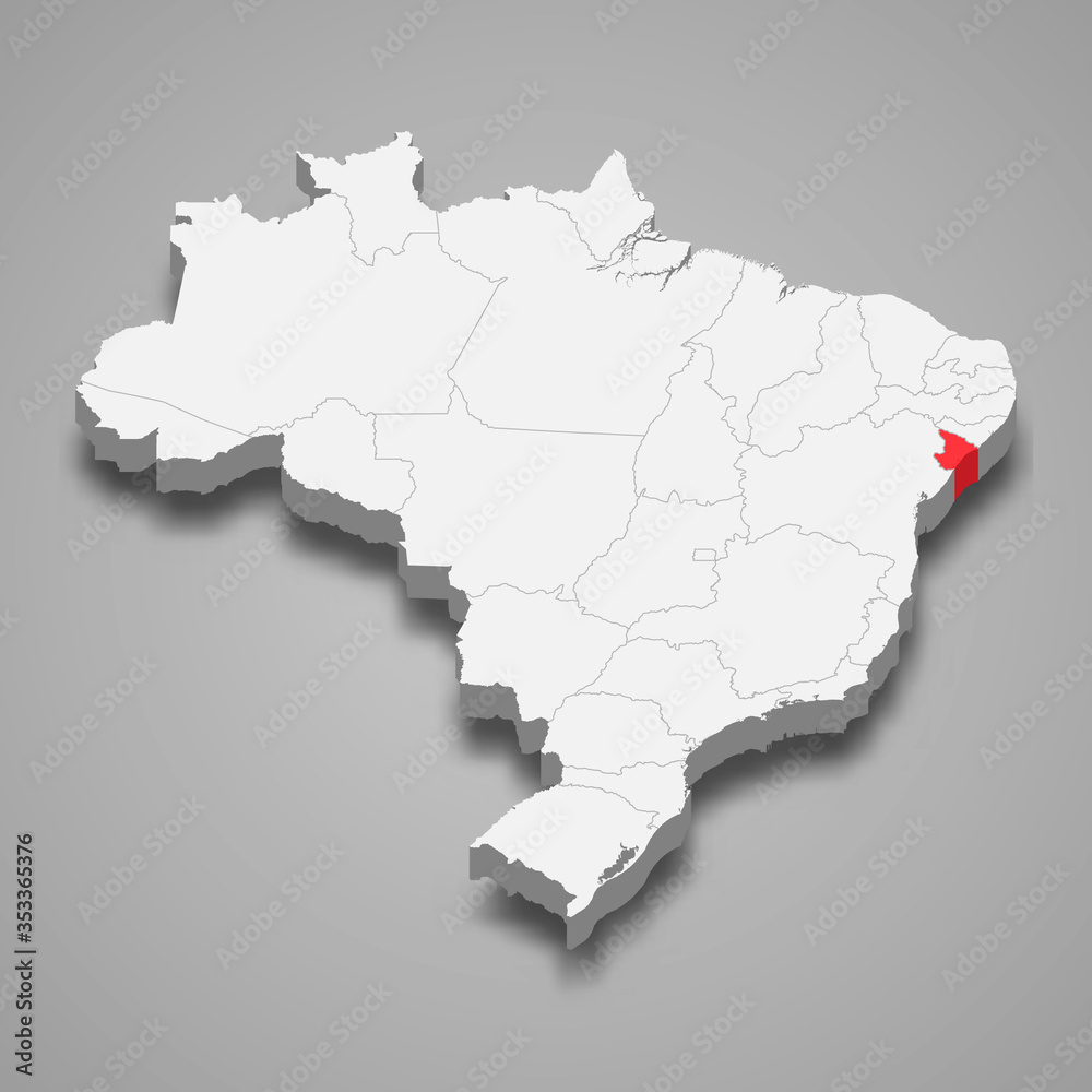 Sergipe state location within Brazil 3d map Template for your design Sergipe state location within Brazil 3d map Template for your design