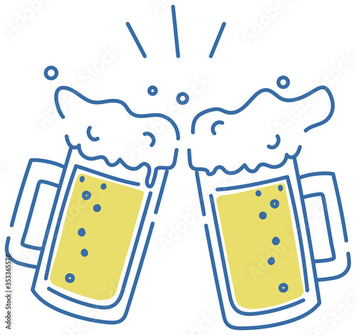 Toasting beer glasses patch with foam.Cheering 