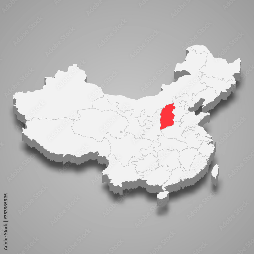 Shanxi province location within China 3d map Template for your design