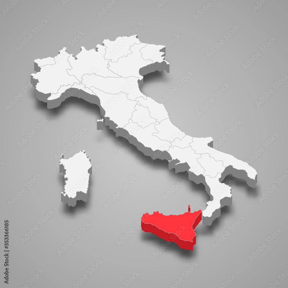 Sicily region location within Italy 3d map Template for your design