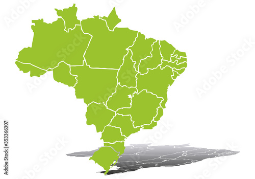 Mapa verde de Brasil en fondo blanco.