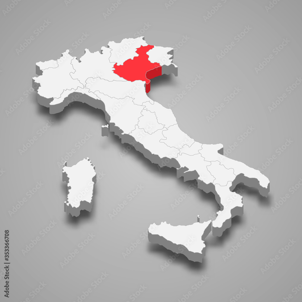 Veneto region location within Italy 3d map Template for your design Veneto region location within Italy 3d map Template for your design