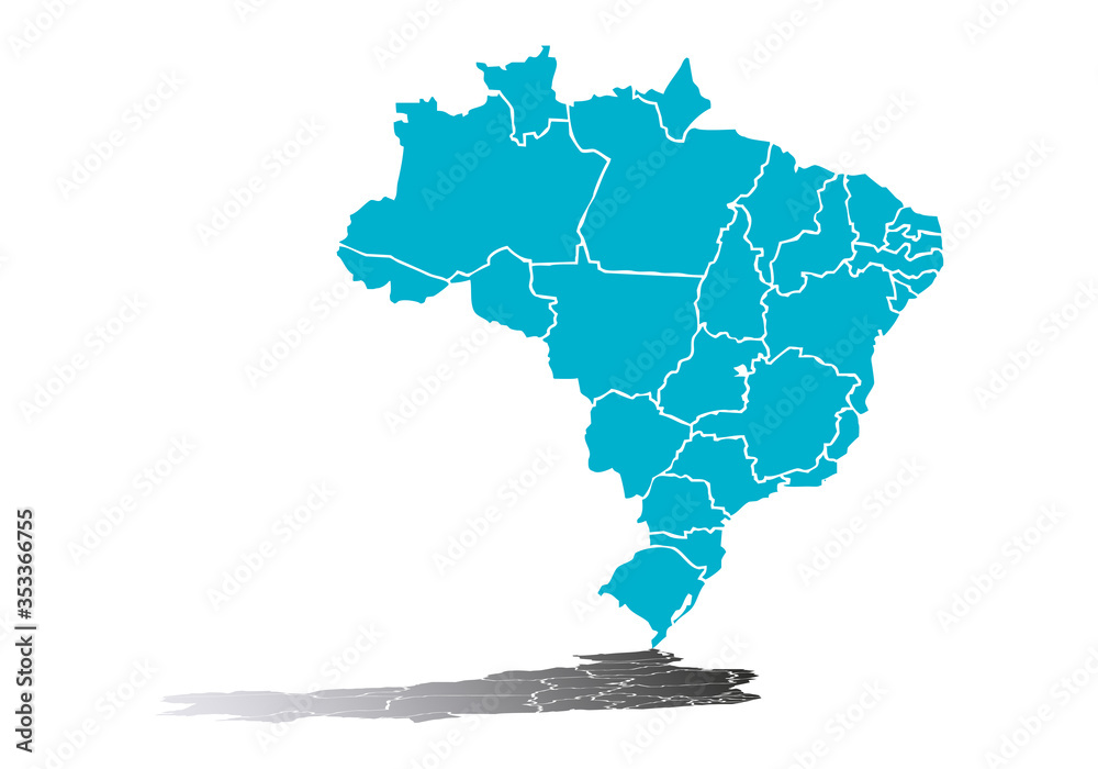 Fototapeta premium Mapa azul de Brasil en fondo blanco.