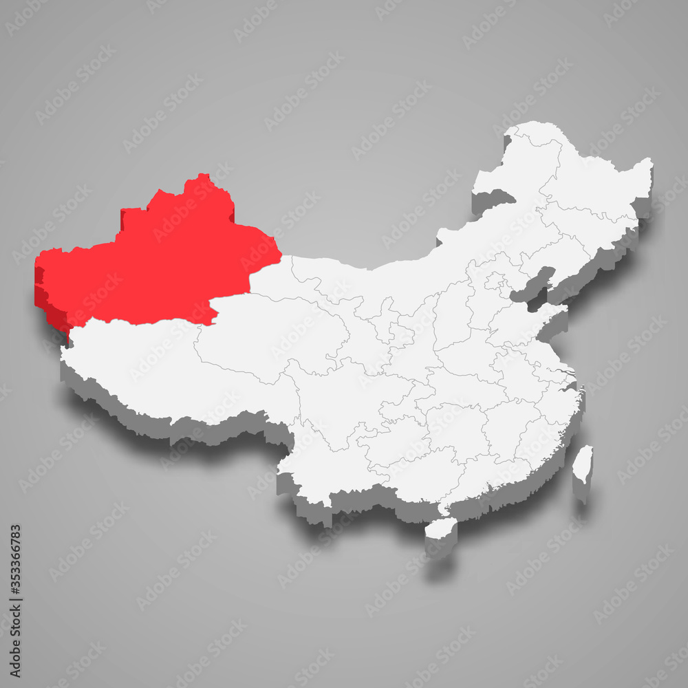 xinjiang province location within China 3d map Template for your design