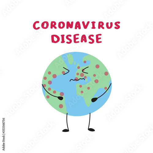 concept art of coronavirus COVID-19 with earth planet as character and disease outbreak, editable vector illustration
