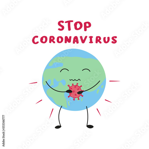concept art of coronavirus COVID-19 with earth planet as character and global quarantine, editable vector illustration