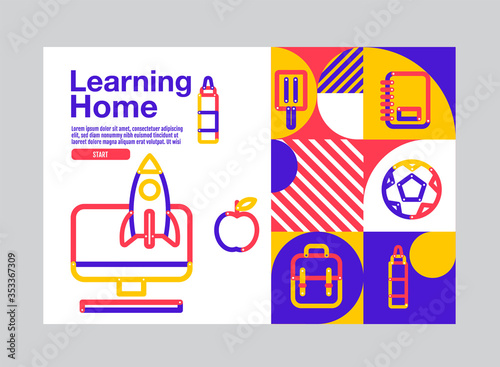 Learning Home, Education Banner Template, Vector  Illustration.