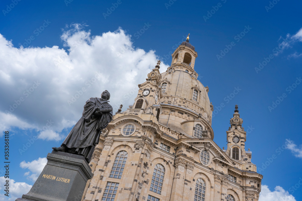 Frauenkirche with Martin Luther Statue during the Daytime in Dresden, Germany