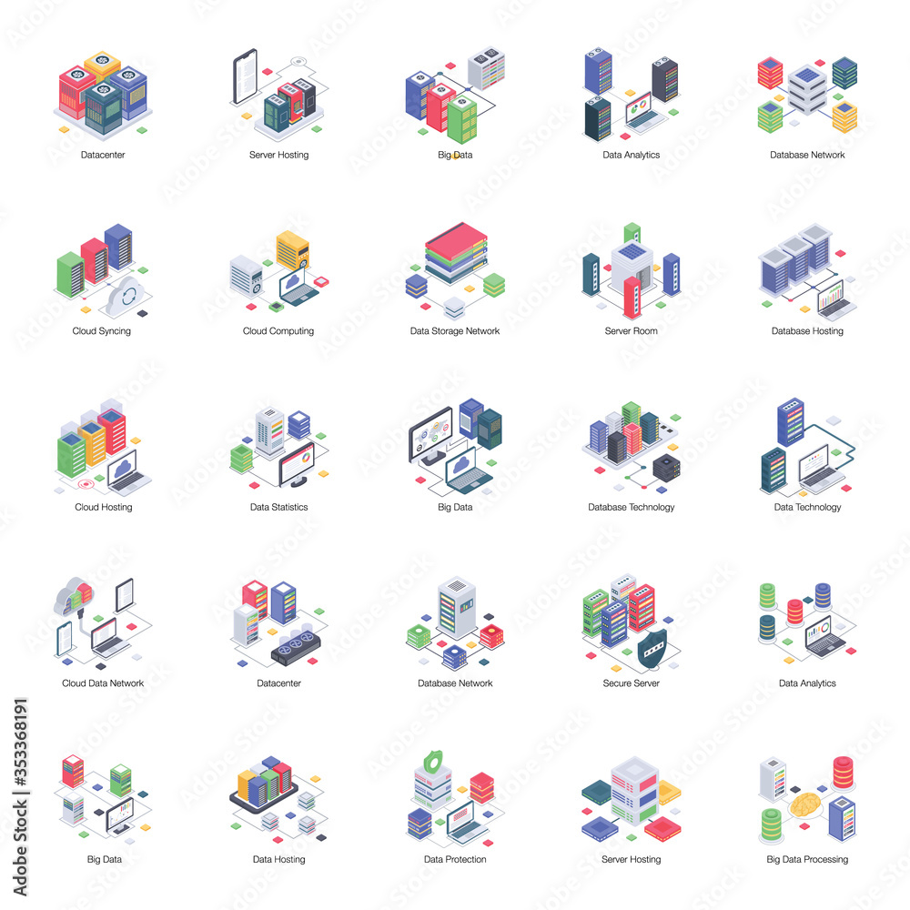
A Pack of Database Server Isometric Illustrations 
