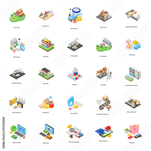 
Dairy Farm Isometric Vectors
