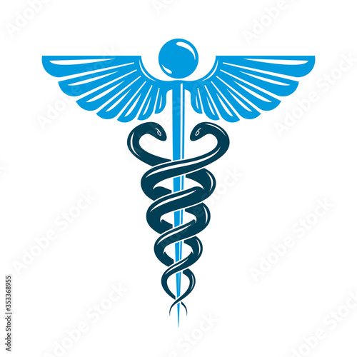 Caduceus symbol made using bird wings and poisonous snakes, healthcare conceptual vector illustration.