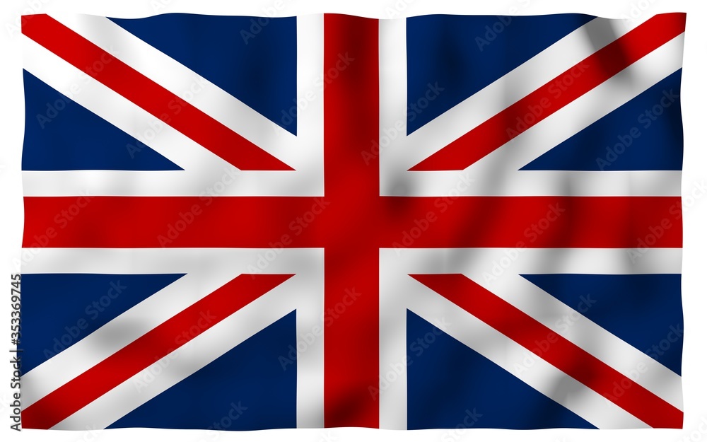 Waving flag of the Great Britain. British flag. United Kingdom of Great Britain and Northern Ireland. State symbol of the UK. 3D illustration