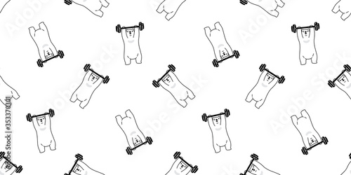 Bear seamless pattern polar bear vector training fitness dumbbell sport scarf isolated cartoon repeat wallpaper tile background doodle illustration white design
