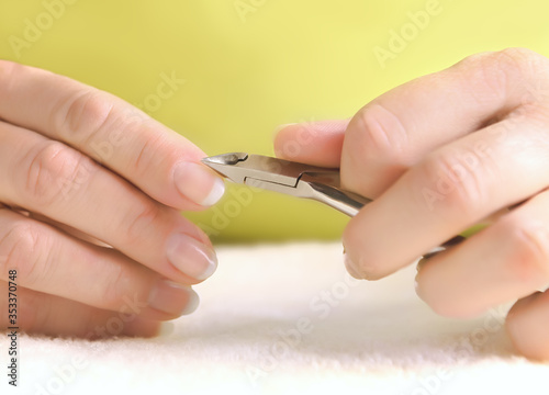 Manicure and beauty treatments. Hand of man. The removal of the cuticle. Nail. manicure.
