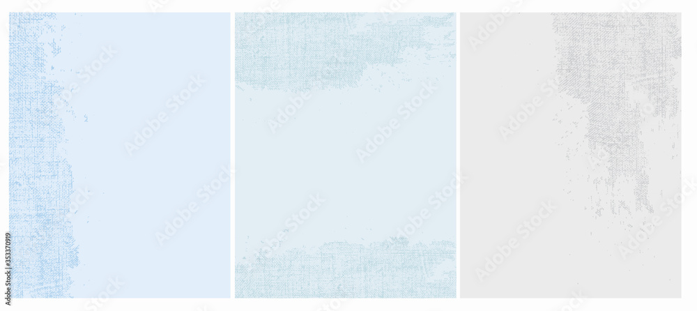 Grunge Torn Canvas Vector Layouts. Abstract Irregular Light Blue and Light Gray Worn Surface. Rough Old Linen Background. Simple Abstract Vector Prints. Ragged Ctoth Print.