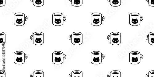 cat seamless pattern kitten vector cup coffee tea milk glass calico animal pet scarf isolated repeat background cartoon tile wallpaper illustration doodle design
