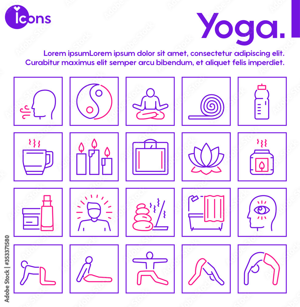 Vector linear icon of yoga lifestyle and asana banner set Vector linear icon of yoga lifestyle and asana banner set