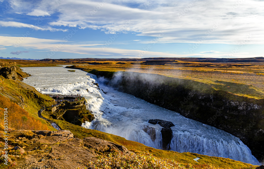 view of the most amazing Gullfoss, Iceland's most famous waterfall. view of the most amazing Gullfoss, Iceland's most famous waterfall.